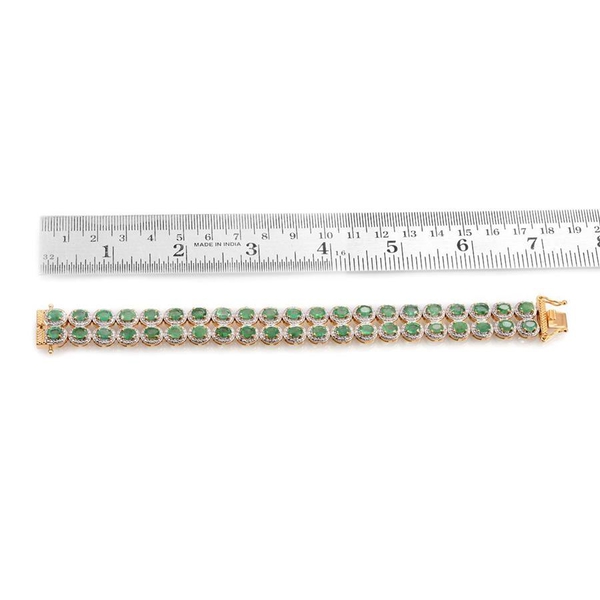 AAA Kagem Zambian Emerald (Ovl), Diamond Bracelet in 14K Gold Overlay Sterling Silver (Size 7) 13.050 Ct.