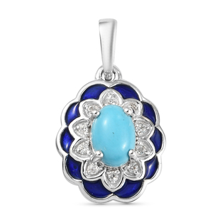 Arizona Sleeping Beauty Turquoise and Natural Cambodian Zircon Enamelled Floral Pendant in Platinum 