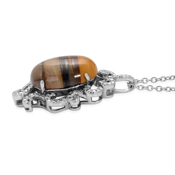 Iron Zebra Jasper (Ovl) Solitaire Pendant in ION Plated Silver Bond with Stainless Steel Chain 8.500 Ct.