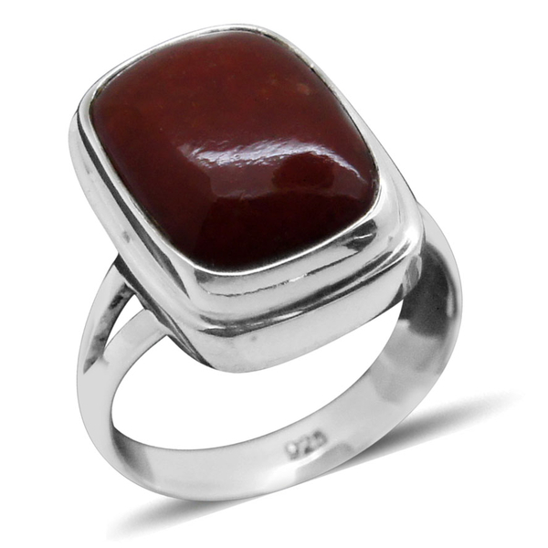 Royal Bali Collection Dyed Red Jade (Cush) Solitaire Ring in Sterling Silver 9.010 Ct.