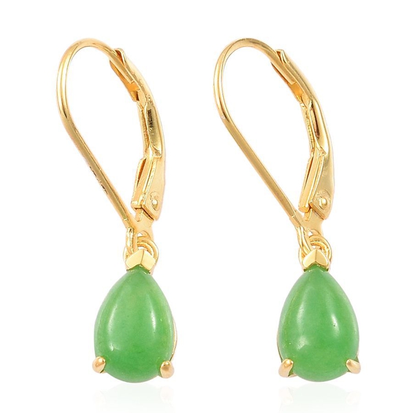 Chinese Green Jade (Pear) Earrings in Yellow Gold Overlay Sterling Silver 3.000 Ct.