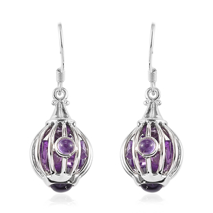 Sajen Silver GEM HEALING Collection - Amethyst Hook Earrings in Rhodium Overlay Sterling Silver 9.92 Ct.