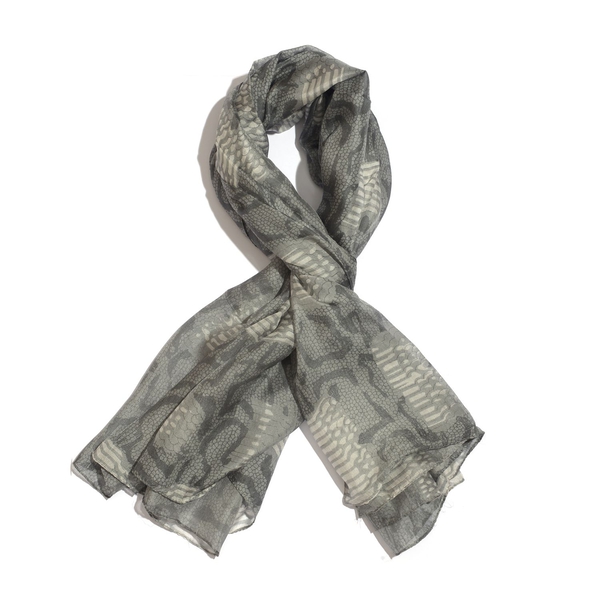 100% Mulberry Silk Grey and White Colour Printed Scarf (Size 175x110 Cm)
