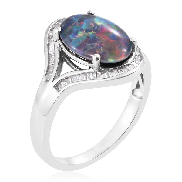 One Time Deal - AAA Australian Boulder Opal (Ovl 14x10mm), Diamond Ring in Platinum Overlay Sterling Silver
