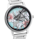 STRADA Japanese Movement Dragonfly & Floral Pattern Dial Water Resistant Watch with Silver Colour Chain Strap