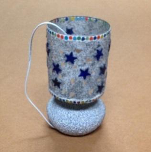 Home Decor - Beautiful Handmade Craft White Glass Mosaic Star Table Lamp with Electric Fitting