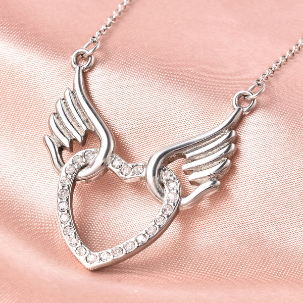 White Austrian Crystal Heart Wings Necklace (Size 20)