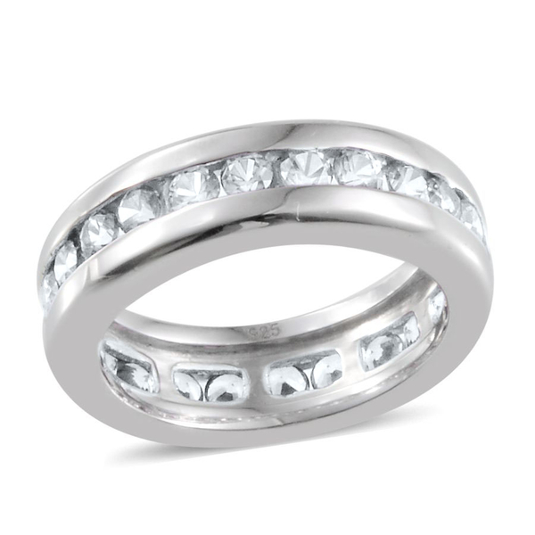 Lustro Stella - Platinum Overlay Sterling Silver (Rnd) Full Eternity Band Ring Made with Finest CZ 1