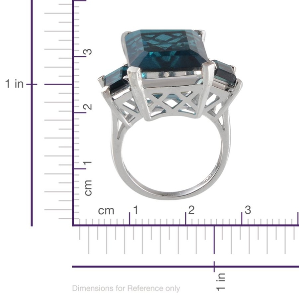 Indicolite Quartz (Oct 18.50 Ct) 3 Stone Ring in Platinum Overlay Sterling Silver 21.000 Ct.