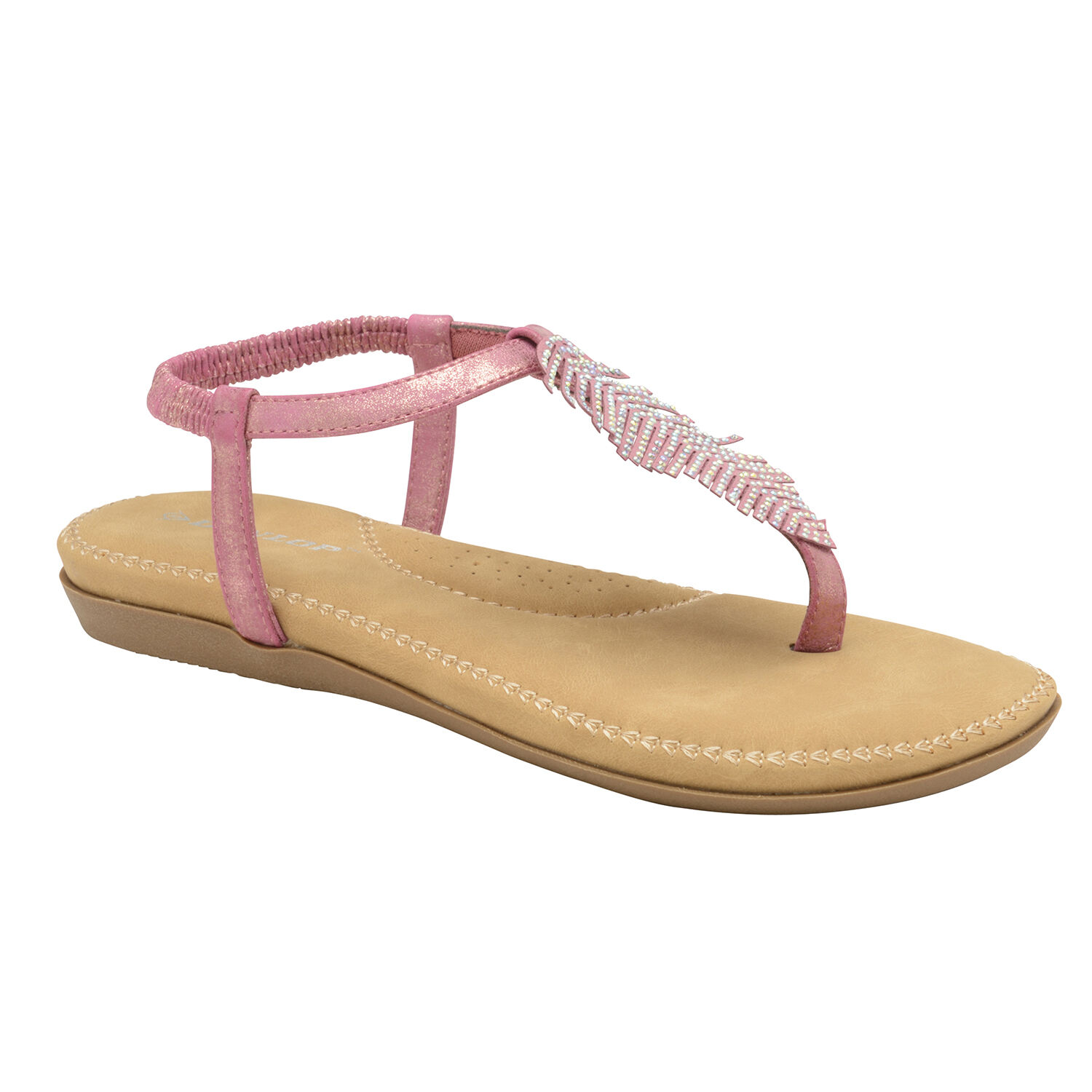 Dunlop Rue Embellished Feather Toe Post Flat Sandals (Size 5) - Rose