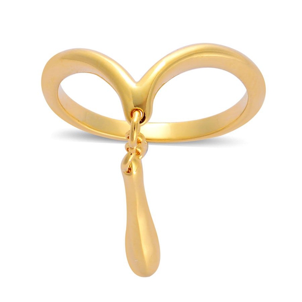 LucyQ Wishbone Water Droplet Ring in Yellow Gold Overlay Sterling Silver