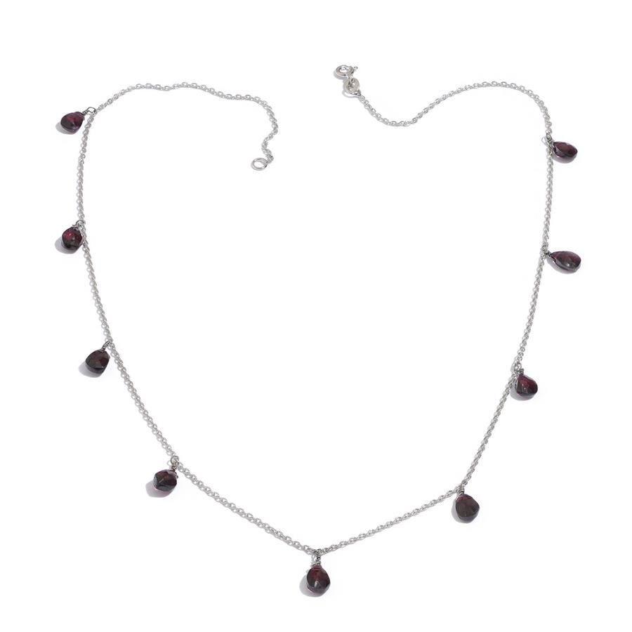 Jewels of India Rhodolite Garnet (Pear) Necklace (Size 20) in Platinum Overlay Sterling Silver 8.720
