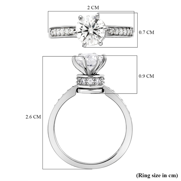 Moissanite Ring in Platinum Overlay Sterling Silver 1.17 Ct.