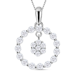 Moissanite Pendant with Chain ( Size 18)  in Rhodium Overlay Sterling Silver 1.00 Ct.
