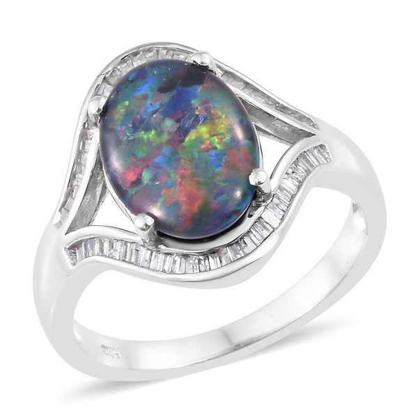 One Time Deal - AAA Australian Boulder Opal (Ovl 14x10mm), Diamond Ring in Platinum Overlay Sterling
