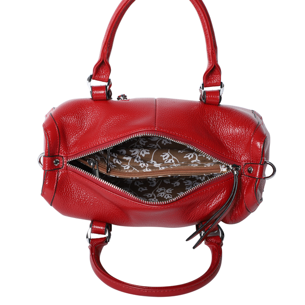 SUPER SOFT 100% Genuine Leather Handbag with Detachable Shoulder Strap and Zipper Closure (Size 30x12x20cm) - Berry