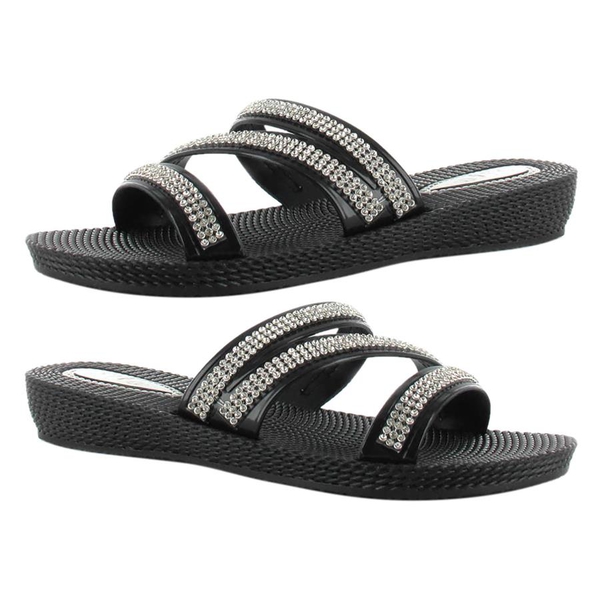 Ella Grace Diamante Slip on Sandals (Size 4) - Black