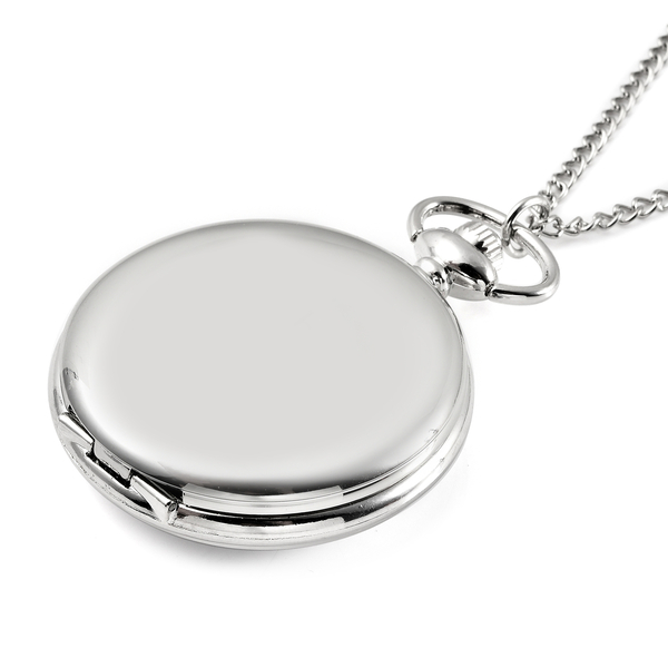 STRADA Japanese Movement Water Resistant Pocket Watch with Chain in Silver Tone