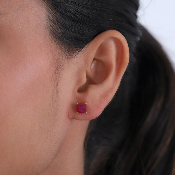 African Ruby (FF) Stud Earrings (with Push Back) in 14K Gold Overlay Sterling Silver 3.35 Ct.