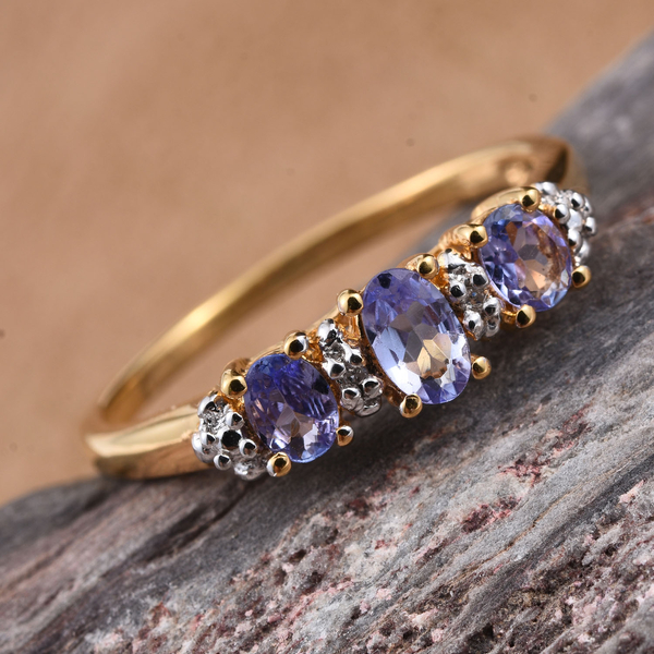 Tanzanite (Ovl), Diamond Ring, Pendant with Chain and Stud Earrings (with Push Back) in 14K Gold Overlay Sterling Silver 1.530 Ct.