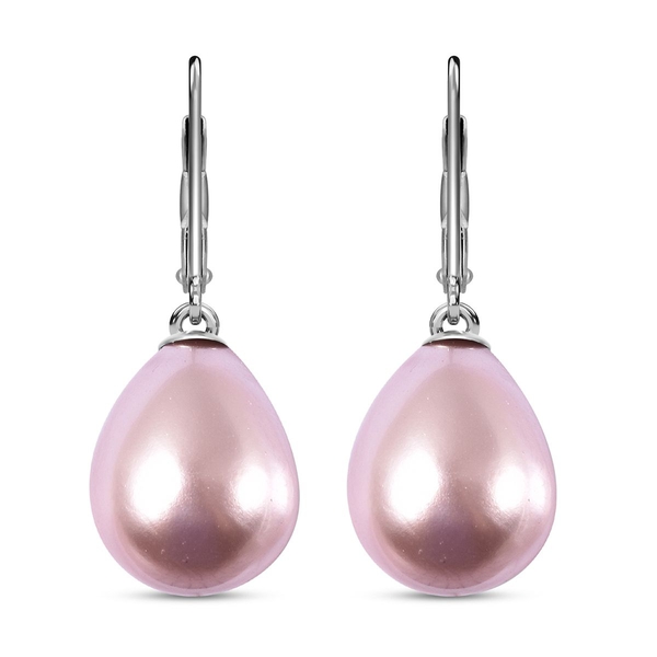 Purple Shell Pearl Solitaire Drop Earrings in Rhodium Plated Sterling Silver