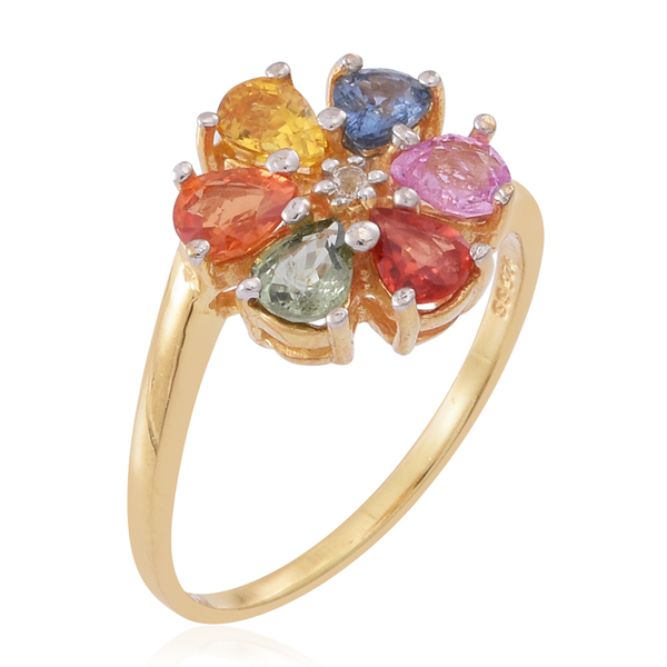 Rainbow Sapphire (Pear), White Sapphire Floral Ring in 14K Gold Overlay Sterling Silver 2.000 Ct.