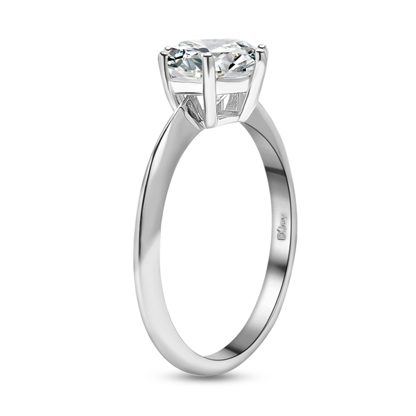Moissanite (120 Faceted) Moissanite Solitaire Ring in Rhodium  Overlay Sterling Silver 2.00 Ct.