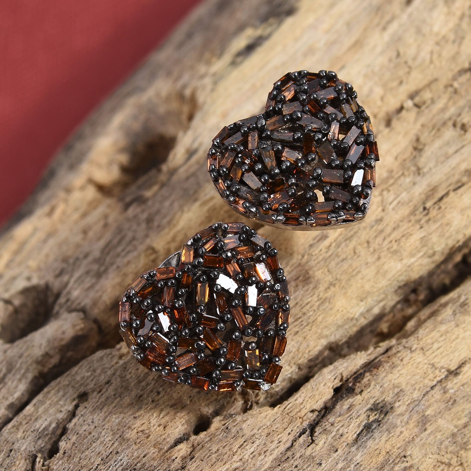 GP - Red Diamond & Blue Sapphire Heart Stud Earrings with Push Back in Platinum Overlay Sterling Silver 0.50 Ct.