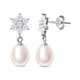 Freshwater White Pearl and Simulated Diamond Floral Drop Earrings (with Push Back) in Rhodium Overlay Sterling Silver