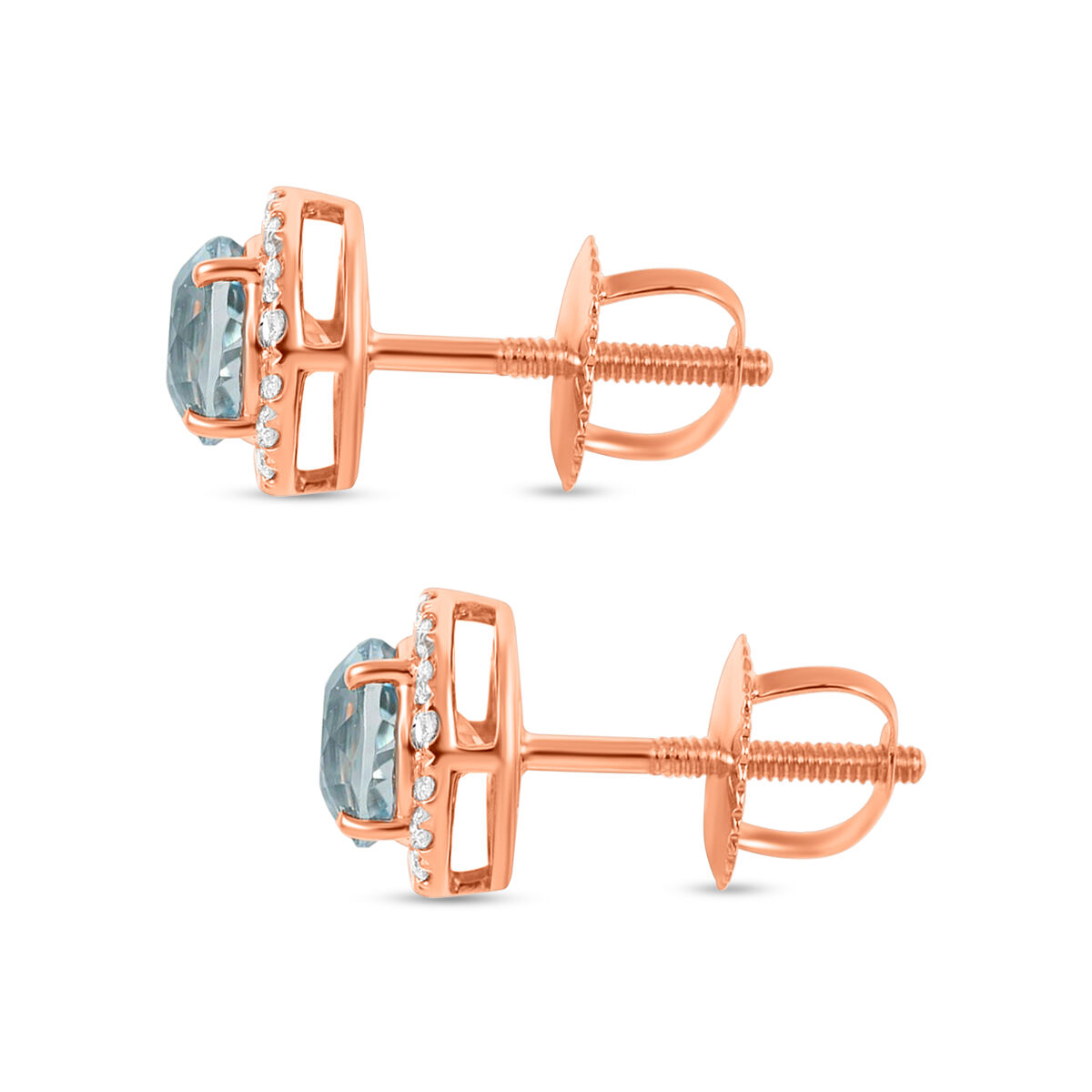 Certified and Appraised ILIANA 18K Rose Gold AAA Santa Maria Aquamarine and Diamond SI GH Halo Stud Earrings 1.53 grams, 1.20 Ct
