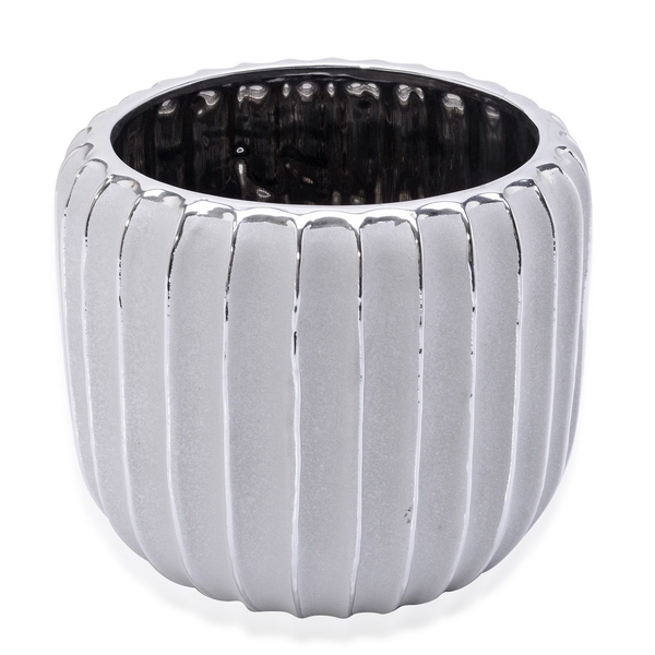 Silver Colour Stoneware Ceramic Handcrafted Flower Pot (Size 18x16 Cm)