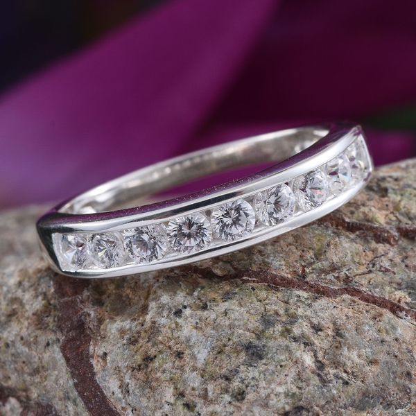 Lustro Stella - Sterling Silver (Rnd) Half Eternity Band Ring Made with Finest CZ 0.990 Ct.
