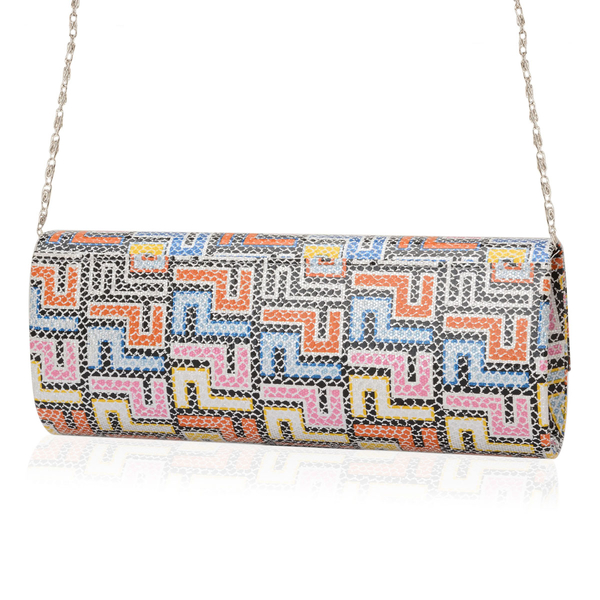 Multi Colour Geometric Pattern Hand Bag with Removable Chain Strap (Size 30x12 Cm)