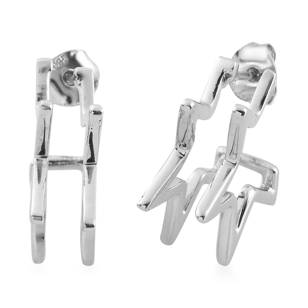 Sundays Child Platinum Overlay Sterling Silver Star Hoop Earrings (with Push Back)