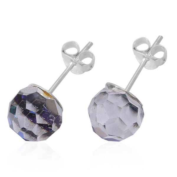 Blue Faceted AAA Austrian Crystal (Rnd 8MM) Stud Earrings (with Push Back) in Sterling Silver 8.000 Ct.