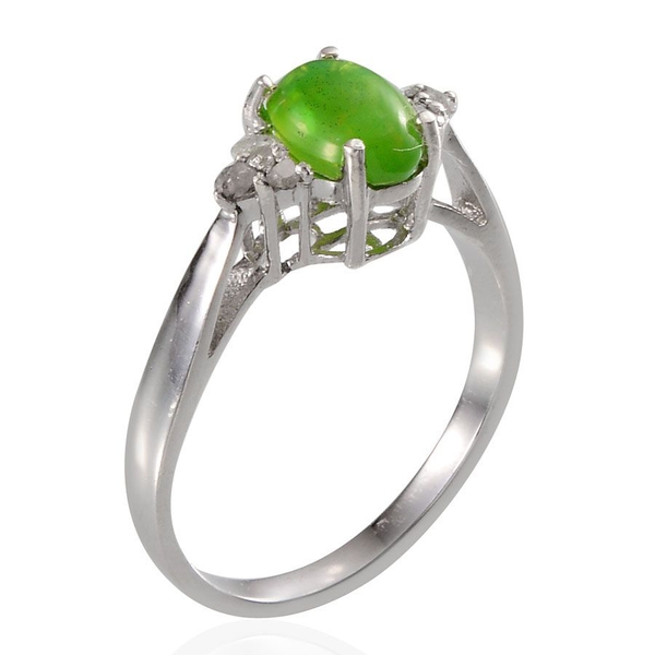 Green Ethiopian Opal (Ovl 0.90 Ct), Diamond Ring in Platinum Overlay Sterling Silver 1.000 Ct.
