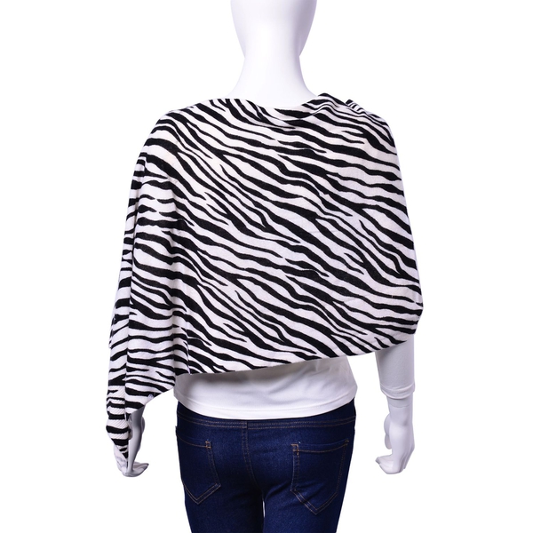 Black and White Colour Zebra Pattern Poncho with Button (Size 140x40 Cm)