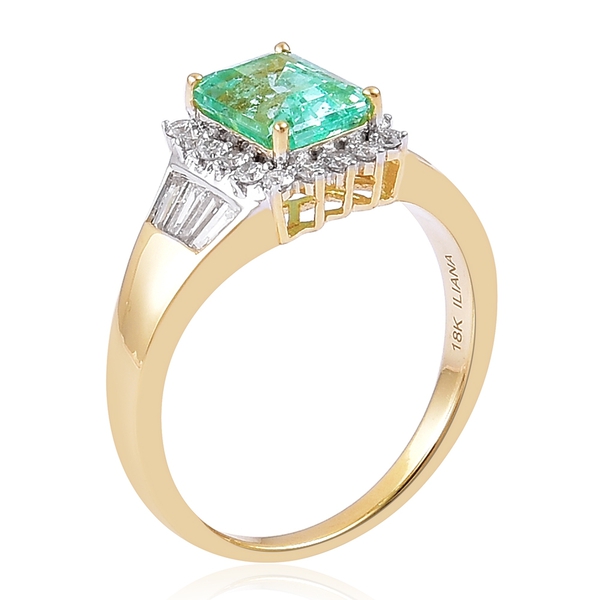 ILIANA 18K Yellow Gold AAA Boyaca Colombian Emerald (Oct 1.75 Ct), Diamond (SI-G-H) Ring 2.250 Ct.