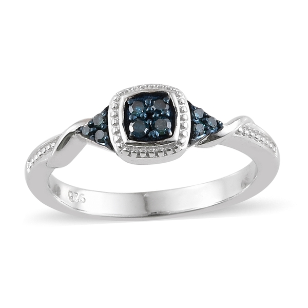 Blue Diamond (Rnd) Ring in Platinum Overlay Sterling Silver 0.100 Ct.