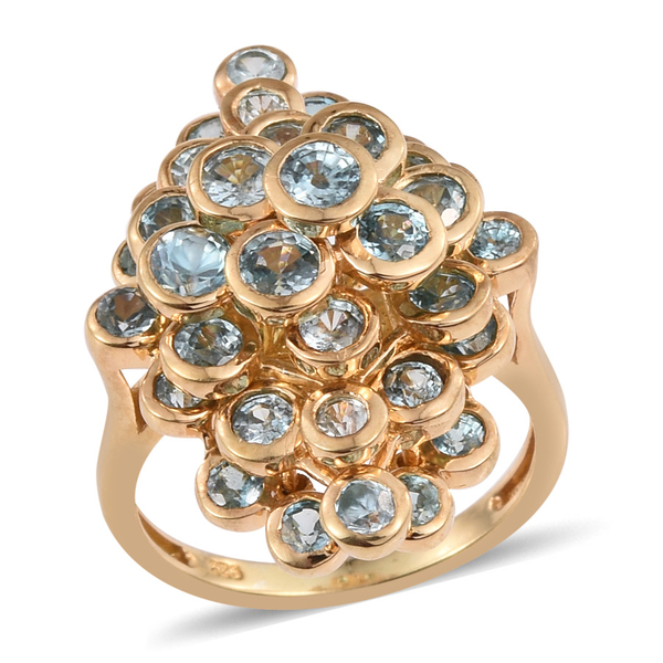AA Natural Cambodian Blue Zircon (Rnd) Ring in 14K Gold Overlay Sterling Silver 5.250 Ct.