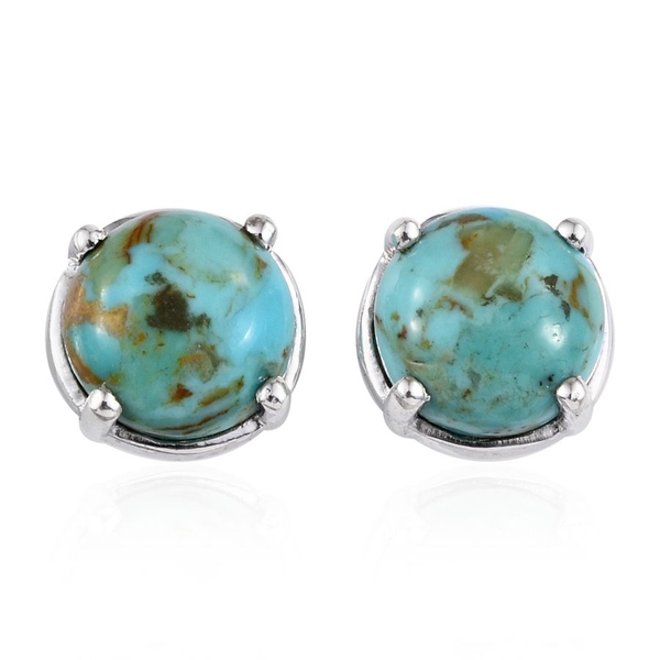 Arizona Matrix Turquoise (Rnd) Stud Earrings in Platinum Overlay Sterling Silver 3.000 Ct.