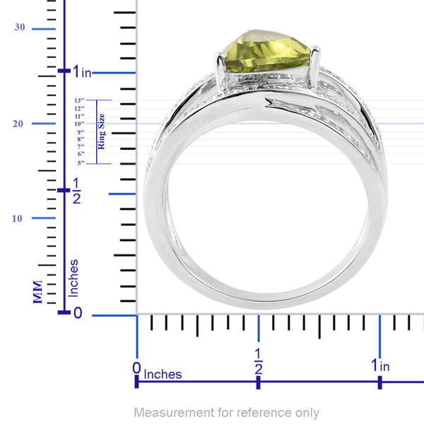 AA Hebei Peridot (Trl 1.75 Ct), White Topaz Ring in Platinum Overlay Sterling Silver 1.800 Ct.