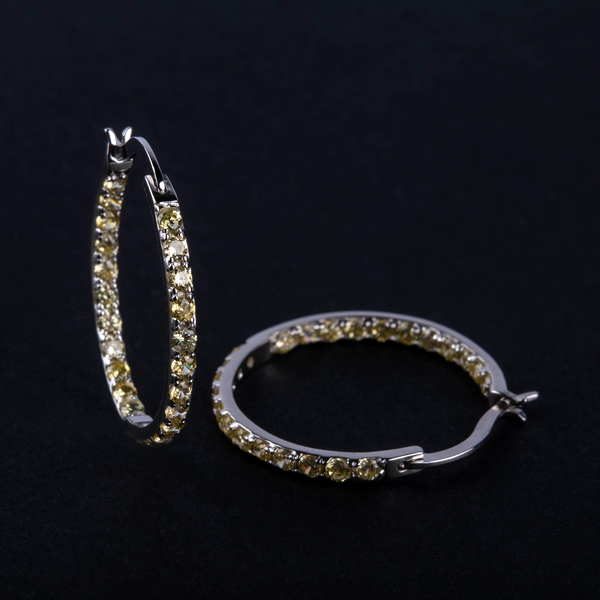 ELANZA Simulated Yellow  Diamond Hoop Earrings( with Clasp) , in Rhodium Overlay Sterling Silver