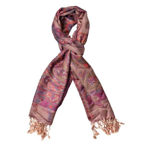 Multi Colour Circle Pattern Chocolate Colour Scarf with Fringes (Size 180x68 Cm)
