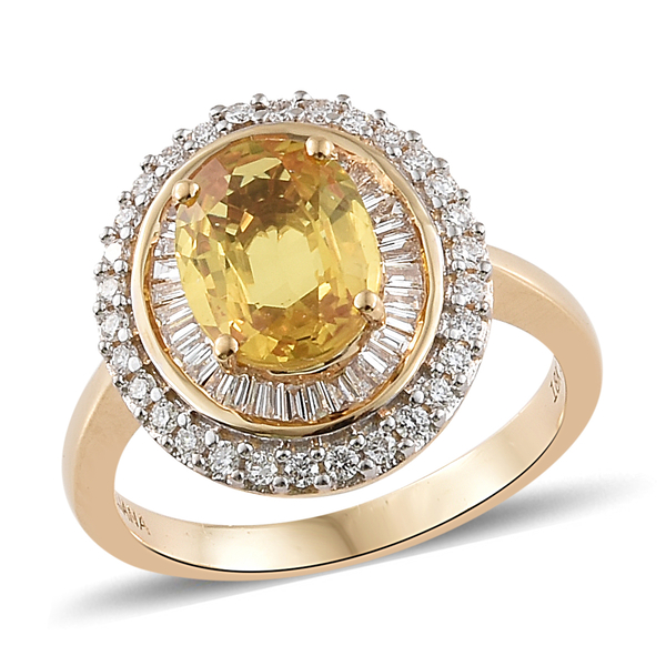 ILIANA 2.75 Ct Loupe Clean AAA Chanthaburi Yellow Sapphire and Diamond Ring in 18K Gold 5.32 Gms