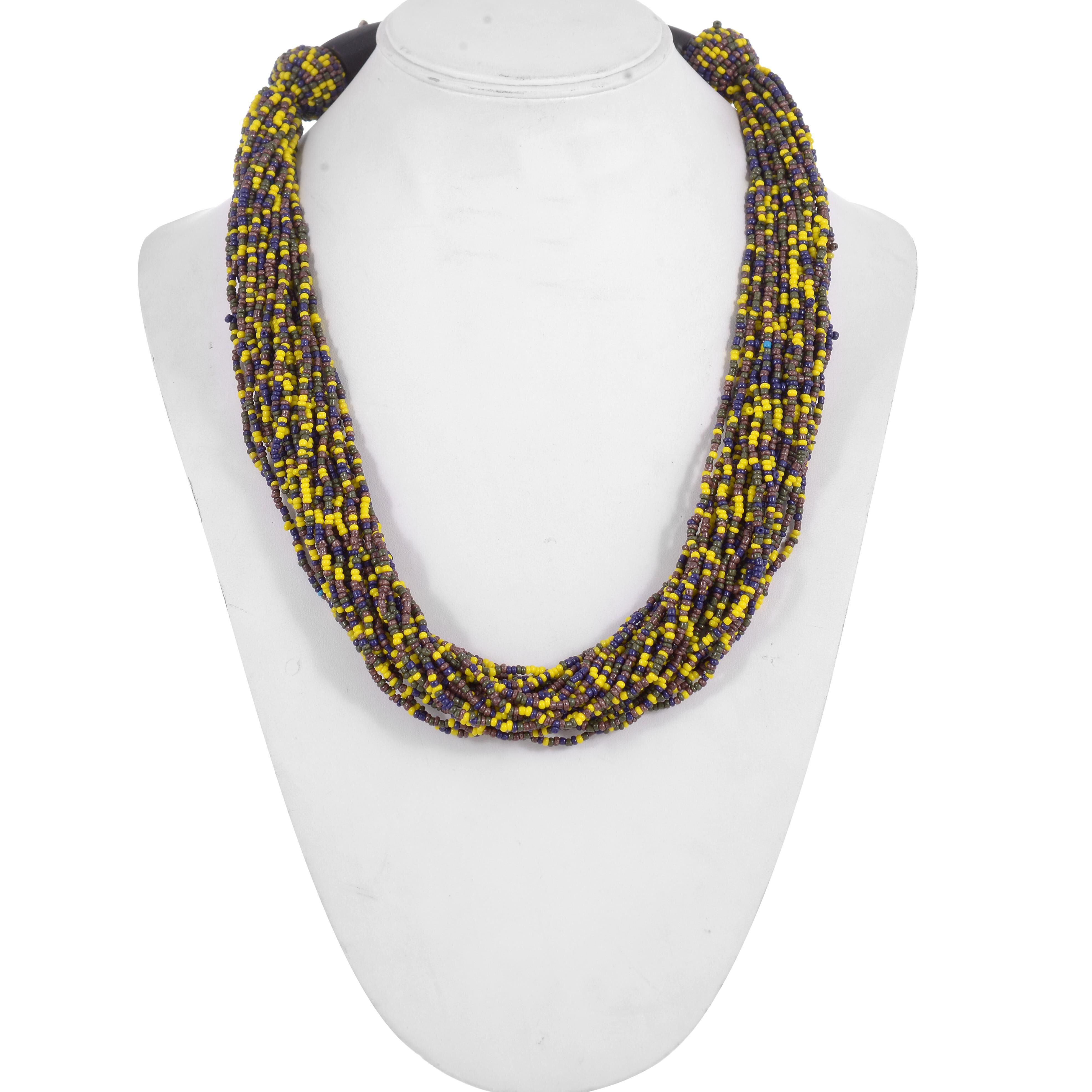 Jewels of India Multi Colour Seed Beads Necklace and Hook Earrings in Gold Tone