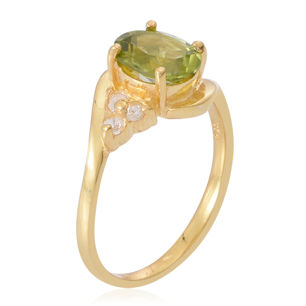 AA Hebei Peridot (Ovl 2.00 Ct), Natural White Cambodian Zircon Ring in Yellow Gold Overlay Sterling Silver 2.250 Ct.