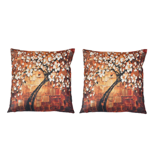 Set of 2 - Floral Tree Pattern Cushion Covers (Size 45 Cm) - Dark Red