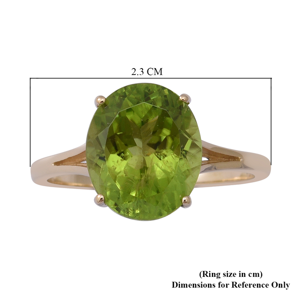 9K Yellow Gold Extremely Rare  Natural Hebei Peridot (OV12x10) Solitaire Ring 4.50 Ct.