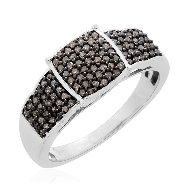 0.50 Ct Champagne Diamond Cluster Ring in Black Rhodium and Platinum Plated Silver